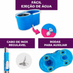 Mop giratório com cesto inox Clean Tech - 4 litros - azul - limpeza fácil