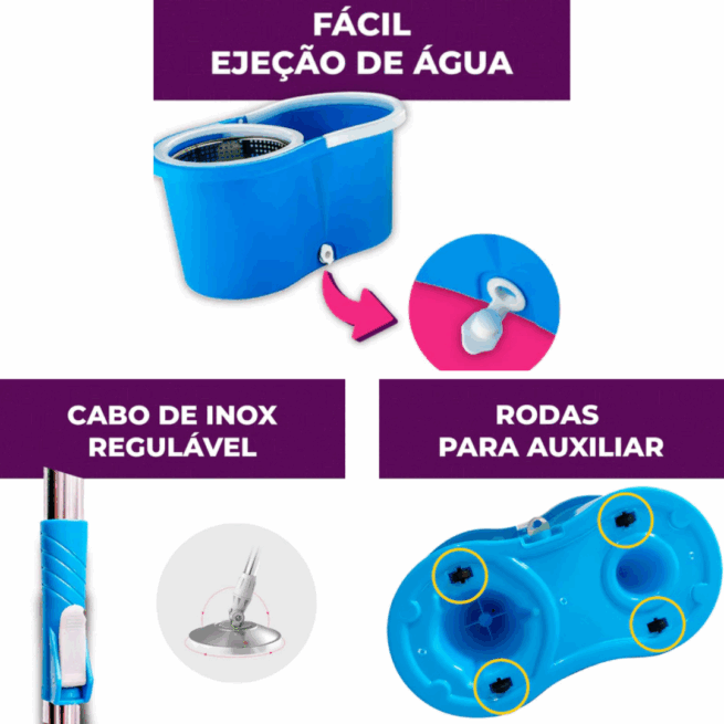 Mop giratório com cesto inox Clean Tech - 4 litros - azul - limpeza fácil