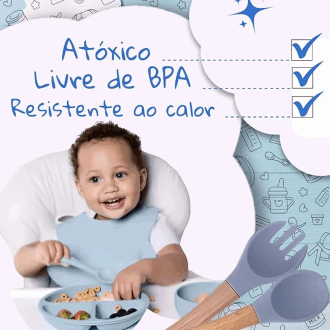 ROXO CLARO - Jogo Introdução Alimentar Bebê Utensílios em Silicone Premium 8 Pçs BBL-54