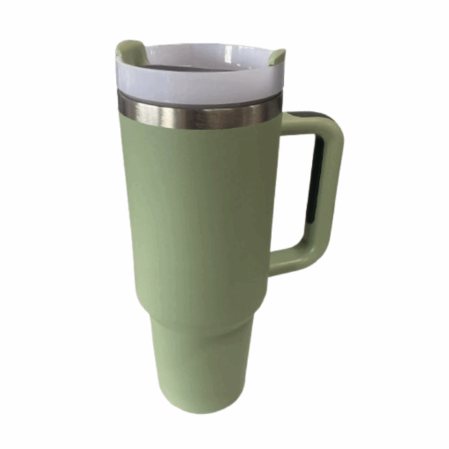 Personalizado - Copo Caneca (1200 ml) Inox com Alça e Canudo - Verde Bebê