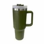 Personalizado - Copo Caneca (1200 ml) Inox com Alça e Canudo - Verde Militar