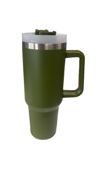 Personalizado - Copo Caneca (1200 ml) Inox com Alça e Canudo - Verde Militar