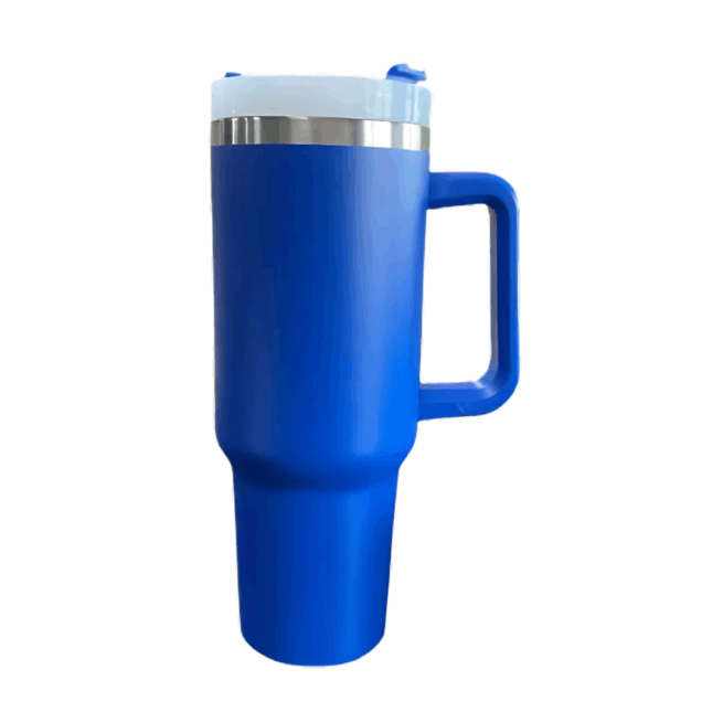 Personalizado  - Copo Caneca (1200 ml) Inox com Alça e Canudo - Azul Royal (Médio)