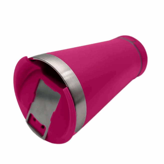 Personalizado - Bluetooth - Copo Térmico Som Led e TAMPA com ABRIDOR (420 ml) - Pink