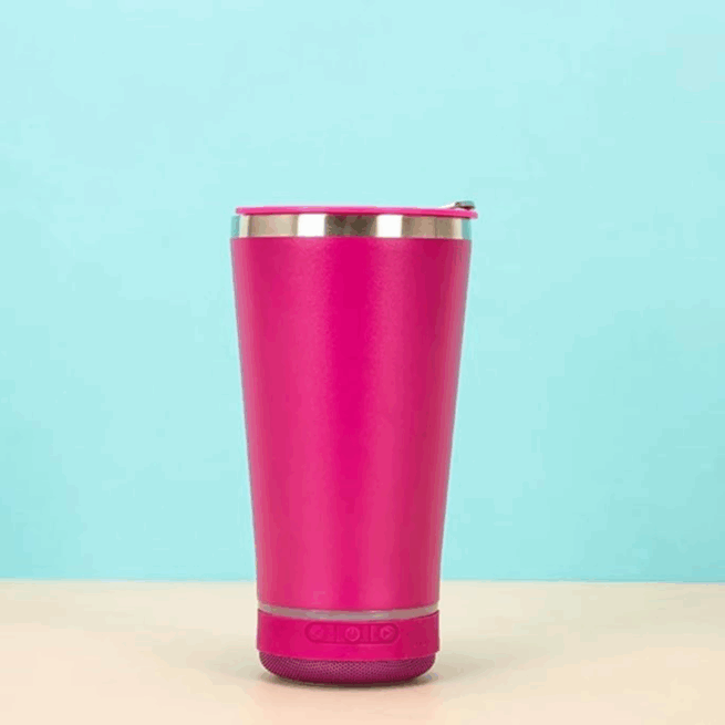 Personalizado - Bluetooth - Copo Térmico Som Led e TAMPA com ABRIDOR (420 ml) - Pink