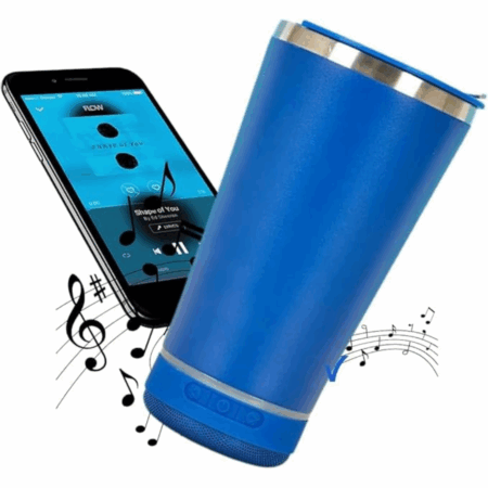 Normal Bluetooth - Copo Térmico Som Led e TAMPA com ABRIDOR (420 ml) - Azul Marinho