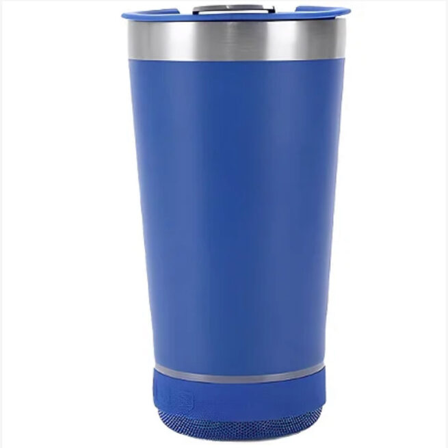 Normal Bluetooth - Copo Térmico Som Led e TAMPA com ABRIDOR (420 ml) - Azul Marinho