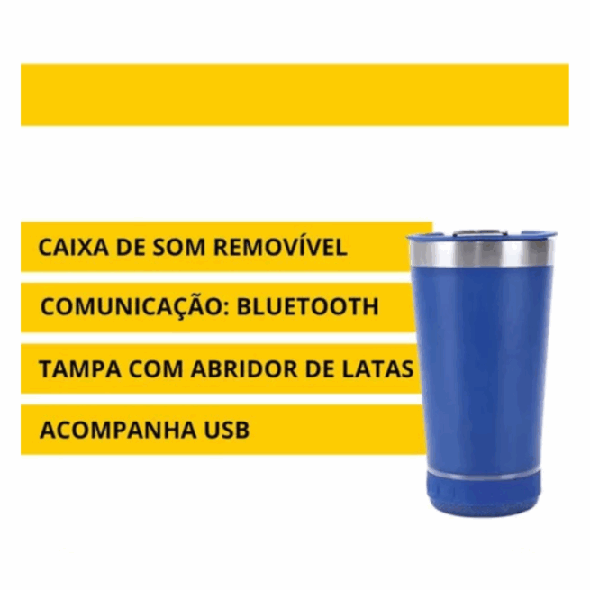 Normal Bluetooth - Copo Térmico Som Led e TAMPA com ABRIDOR (420 ml) - Azul Marinho