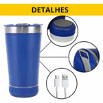 Normal Bluetooth - Copo Térmico Som Led e TAMPA com ABRIDOR (420 ml) - Azul Marinho