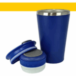 Normal Bluetooth - Copo Térmico Som Led e TAMPA com ABRIDOR (420 ml) - Azul Marinho