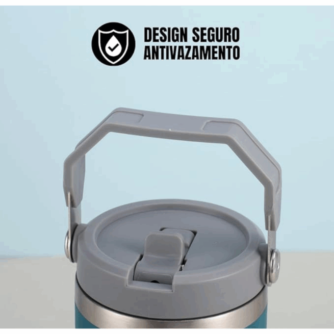 Normal Grande - Garrafa Flip Straw Tumbler com Alça Superior e Canudo (900ml) - Verde